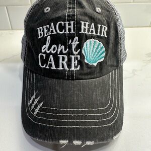 Black Distressed Cap with Embroidered Text